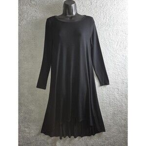 Eileen Fisher Asymmetrical A-Line Dress Womens S Black LS Made USA Lagenlook